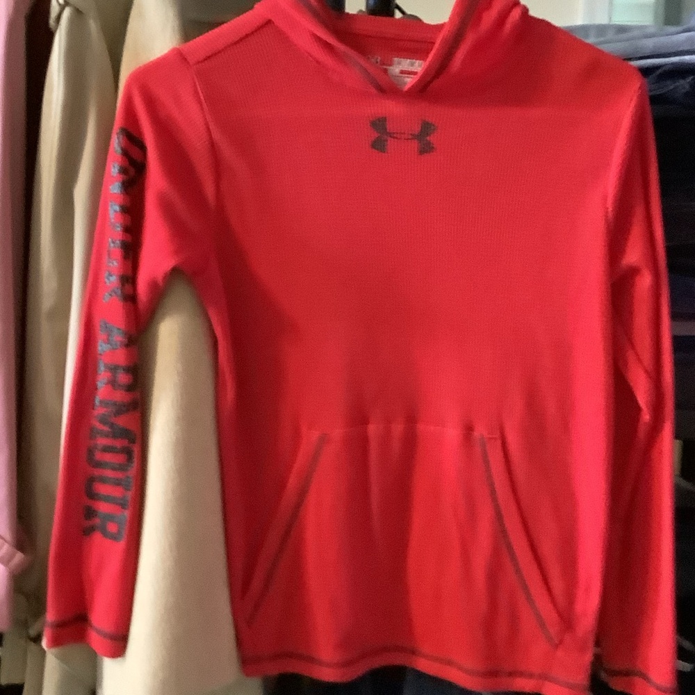 Under Armour Kids Bright Red Hoodie, waffle weave, lightweight‎
